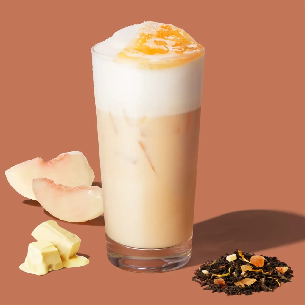 ホワイト ピーチ & ジョイフルメドレー ムース ティー ラテ（Iced）