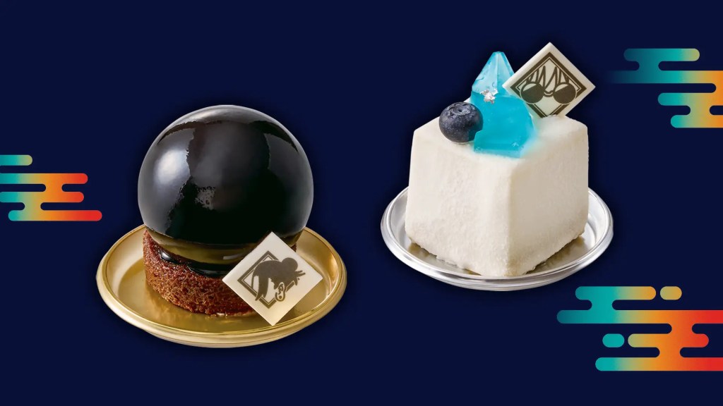 左:「夏油 傑のムース ~チョコレート&オレンジ~」 右:「五条 悟のムース ~ヨーグルト&ブルーベリー~」